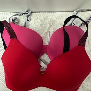 Victoria's Secret Red and Hot Pink Push-Up Bra Set size 32D